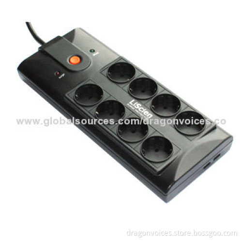 8-way Surge Protector with Full Line Surge Protection, 2 USB Charge Ports, 2.1A